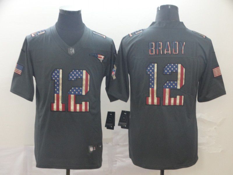 Men New England Patriots #12 Brady Carbon Black Retro USA flag Nike NFL Jerseys